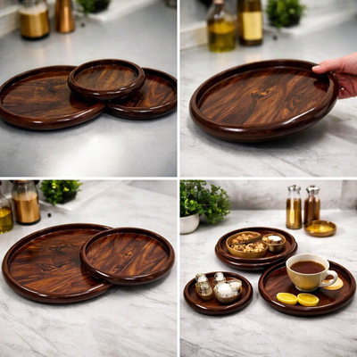 Handmade Sheesham Wood Plate Set (3 Sizes) – Premium Dining Collection