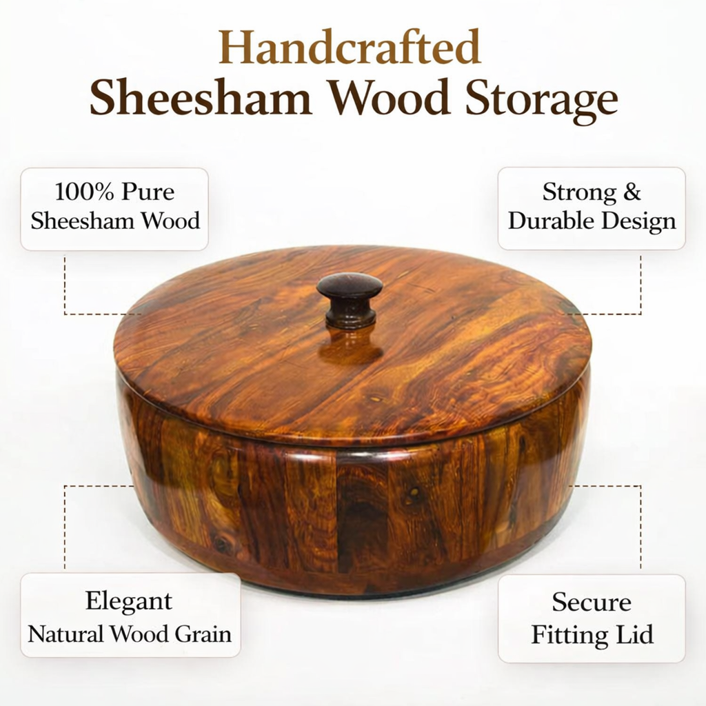 Royal Sheesham Wooden Hotpot – Handcrafted Premium Serving Pot