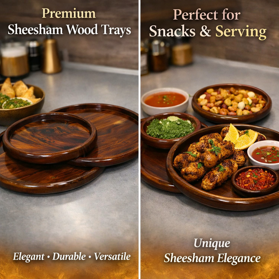 Handmade Sheesham Wood Plate Set (3 Sizes) – Premium Dining Collection