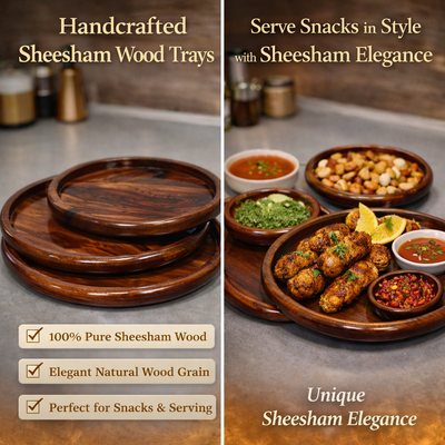 Handmade Sheesham Wood Plate Set (3 Sizes) – Premium Dining Collection